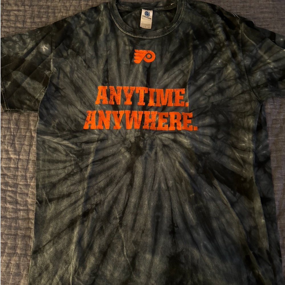 Philadelphia Flyers NHL Hockey Grey Orange Tie Dye Shirt Sz Large